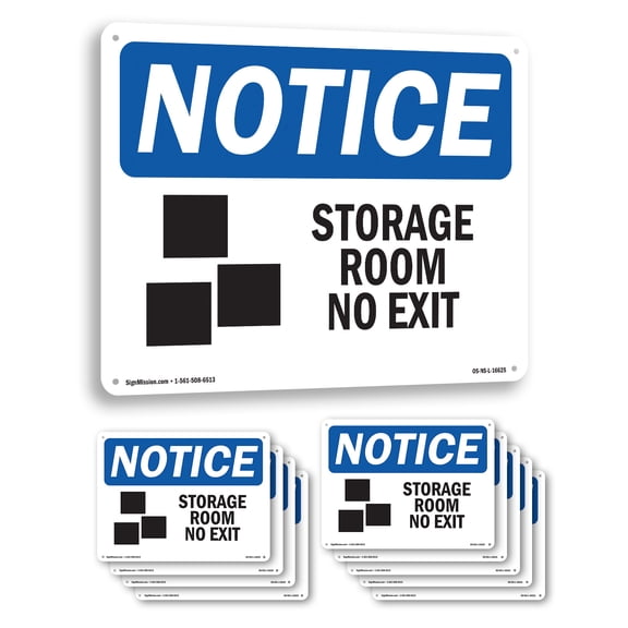 Storage Room No Exit OSHA Notice Rigid Plastic Sign 10 Inch x 7 Inch - 10 Pack