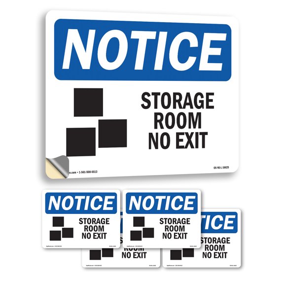 Storage Room No Exit OSHA Notice Vinyl Decal Label 7 Inch x 5 Inch - 5 Pack