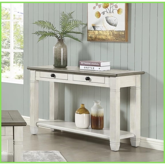 Storage-Savvy Coffee Table for Living Room - Rosy Brown & Antique White, 2 Drawers + Shelf, Oak Rubberwood Veneer