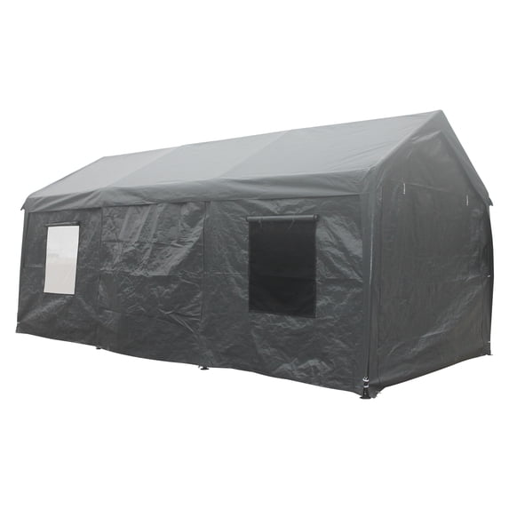 Storage Shed 10ftx20ft Metal Utility Tool Shed With Mesh Windows Door Curtain Outdoor Storage Shed Easy Assembly Storage House Portable Garage For Garden Patio
