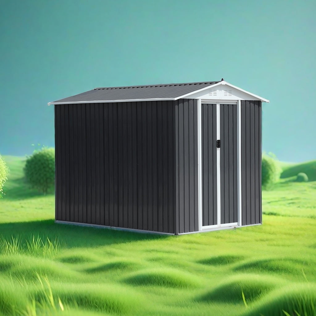 6' x 9' Gray Aluminum Alloy Outdoor Storage Shed with Sliding Door