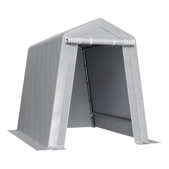 Storage Shed 6x8 ft Outdoor, Portable Tent with Roll-Up Door & Vents, Waterproof Shelter, Heavy Duty Steel Frame, Patio Garage for Motorcycle, Bike, Lawn Mower - Grey