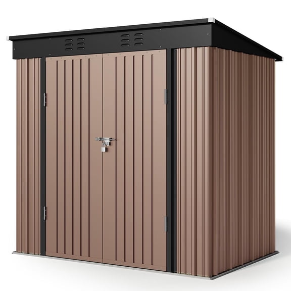 Storage Shed Clearance, 6' x 4' Outdoor Shed with Double Lockable Doors, Anti-Corrosion Metal Garden Shed, Light Brown