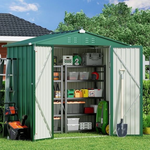 Storage Shed, Lofka 6x4 Ft Sheds & Outdoor Storage, Lockable Metal Garden Shed, Tool Shed Tiny House Vertical Outside Storage Building for Backyard, Lawn, Patio, Bike, Green