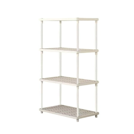 Storage Shelf 4-Tier For Home Organization White Plastic 21.6X9.84X32.67 Inches Ventilated Light Duty Rack Book Display Garage Basement Organizer