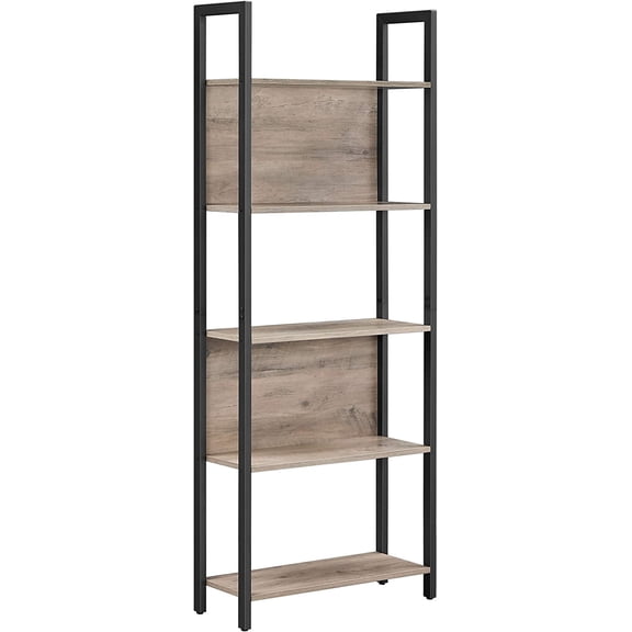 Storage Shelf 5 Shelf Industrial Bookshelf & Bookcase for Living Room Entryway Office Greige and Black