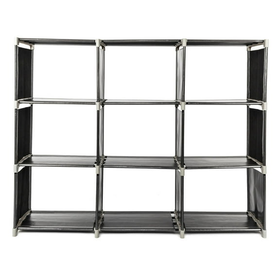 Storage Shelf Cube Closet Clothes Sundries Book 3 Tiers 9 Compartments Black Shelves Multi-function Assembled Organizer