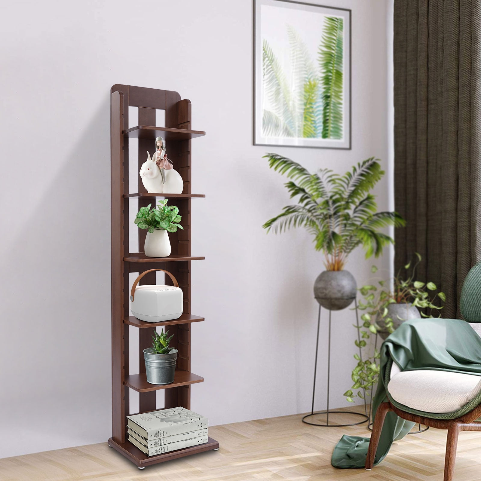 Short Shelf Rack Storage Shelf, Narrow Bookshelf, Storage Rack with Adjustable Shelves ...