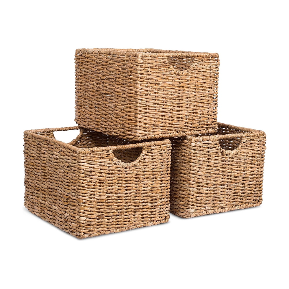 Handwoven Seagrass Rectangular Storage Baskets with Handles - Set of 3