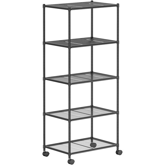 Storage Shelf with Wheels - Adjustable 5 Tiers Mesh Wire Shelving Unit, Metal Standing Storage Rack for Kitchen Pantry Closet Bathroom Laundry Garage Tool Organizer Shelves