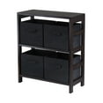 thumbnail image 1 of Storage Shelf with Baskets - 2-Section Wood Bookcase, 4 Foldable Black Fabric Bins - Walnut Finish, 25.2"W x 11.2"D x 29.2"H, Home Organization, 1 of 1