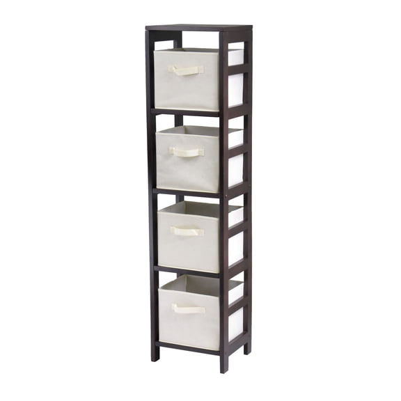 Storage Shelf with Baskets, 4-Section Fabric Organizer, Espresso Finish, 57x12.5x4 Inches - Home & Room Storage Solution