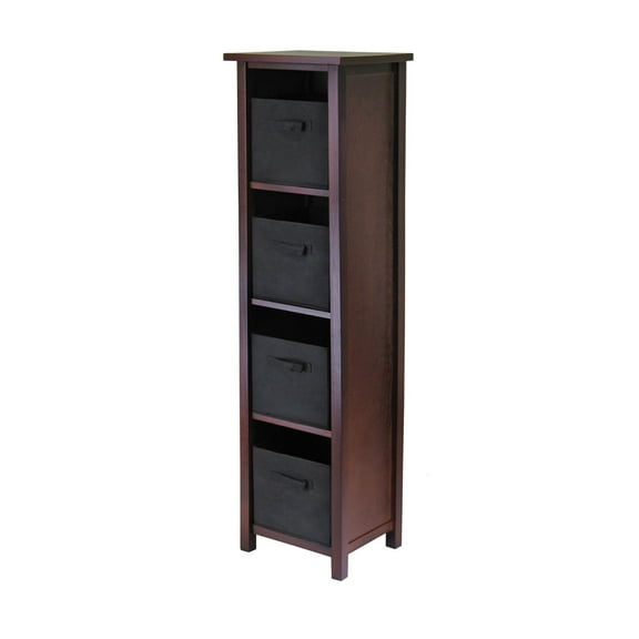 Storage Shelf with Baskets, 4-Section Fabric Shelves, Warm Walnut Finish, Versatile Bookcase for Home, Living Room, Bedroom - 58.25x16.9x6.75