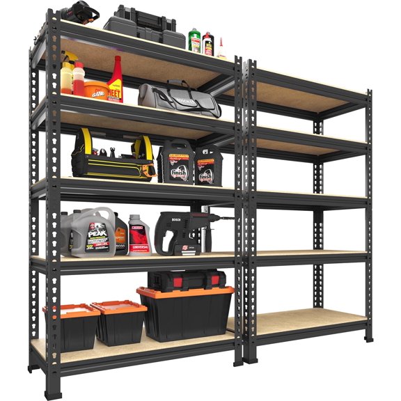 Storage Shelves 2 Pack 5 Tier Adjustable Garage Storage Shelving, Heavy Duty Metal Storage Utility Rack Organizer Shelf Unit for Warehouse Pantry Closet Kitchen Basement, Black