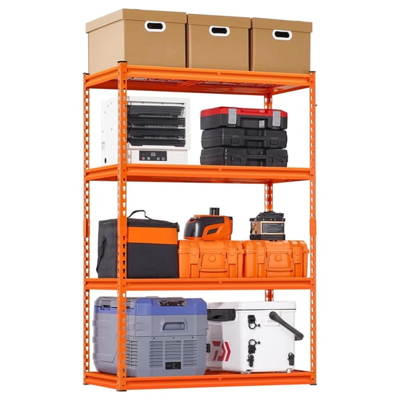 Storage Shelves, 2400 lbs, 4 Tier Heavy Duty Garage Shelving, 20" D x 40" W x 60" H Adjustable Metal Shelves for Industrial Shelving Unit Utility Shelf, for Kitchen, Warehouse, Basement, Orange