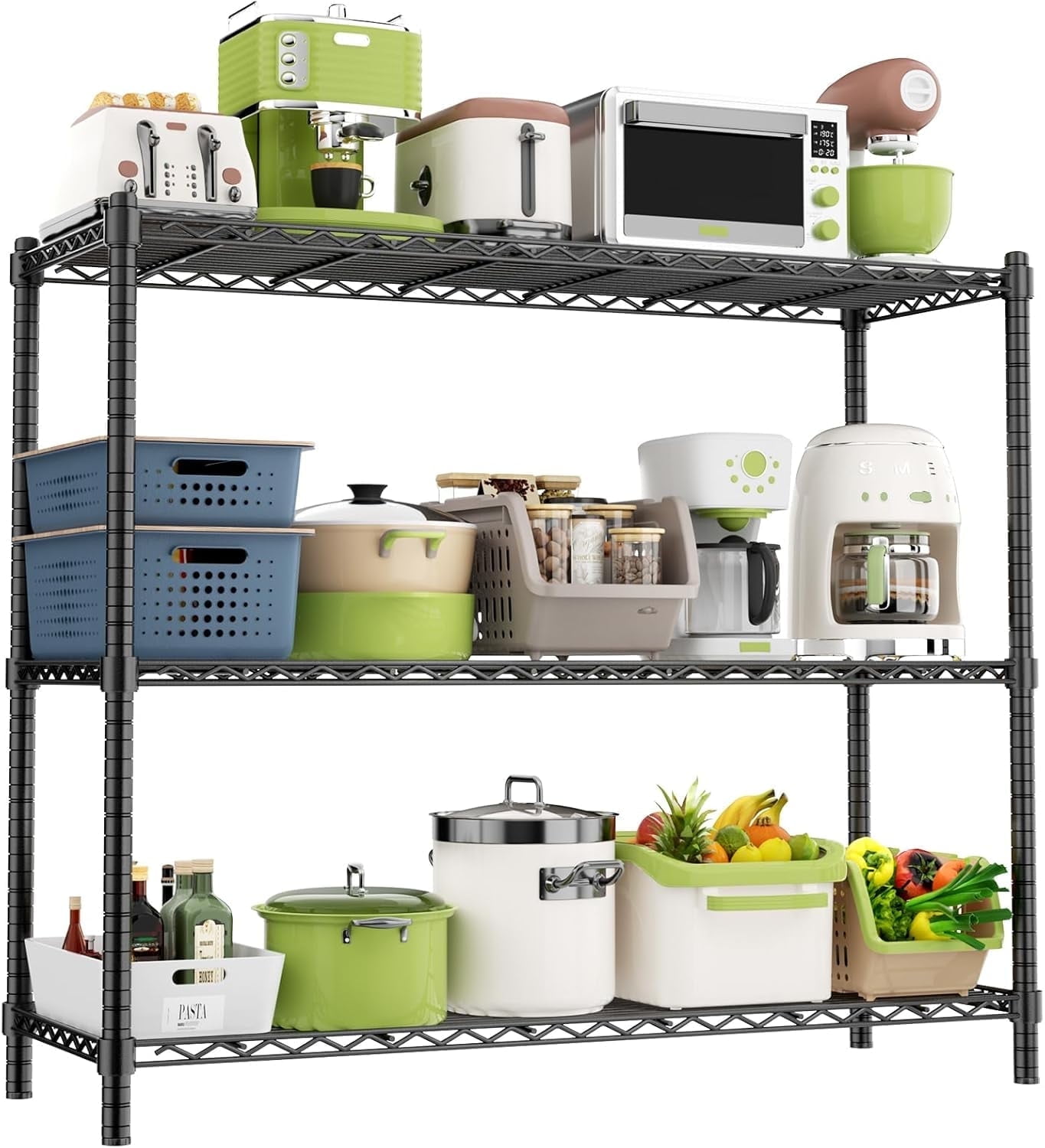 Storage Shelves, 3-Tier Adjustable Metal Industrial Utility Shelf Rack for Kitchen, Laundry Room, Basement Black 48" L x 20" W x 47"