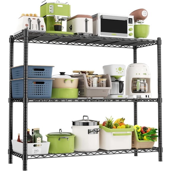 Storage Shelves, 3-Tier Heavy Duty Metal Storage Rack, 48" W x 18" D Adjustable Industrial Utility Shelves for Garage, Kitchen, Laundry Room Basement, Black