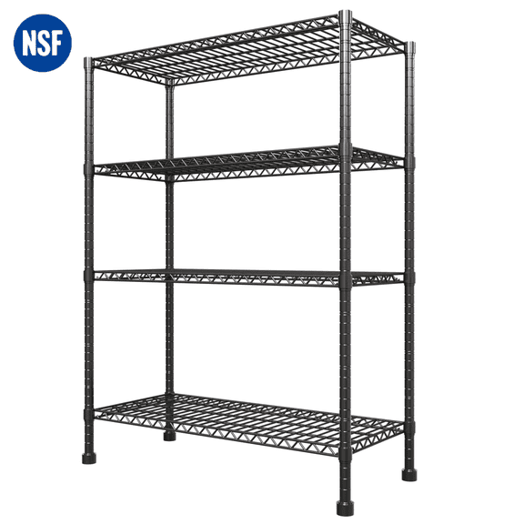 Storage Shelves, 4 Tier 43.3"×17.7"×63" Metal Shelves for Kitchen, Adjustable Heavy Duty Steel Wire Rack Storage Shelving Organizer, Black