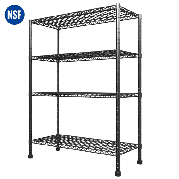Storage Shelves, 4 Tier 43.3"×17.7"×63" Metal Shelves for Kitchen, Adjustable Heavy Duty Steel Wire Rack Storage Shelving Organizer, Black