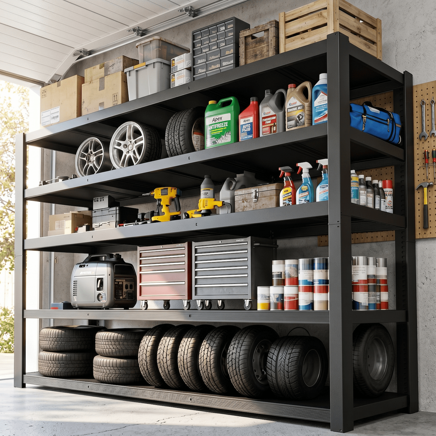 Xiweot Heavy Duty Garage Storage Shelves 3050 lbs, 5-Tier Adjustable Metal Storage Shelving Unit, 24”D x 55”W x 84”H Large Shelving Rack, Industrial Garage Storage Rack for Basement Warehouse