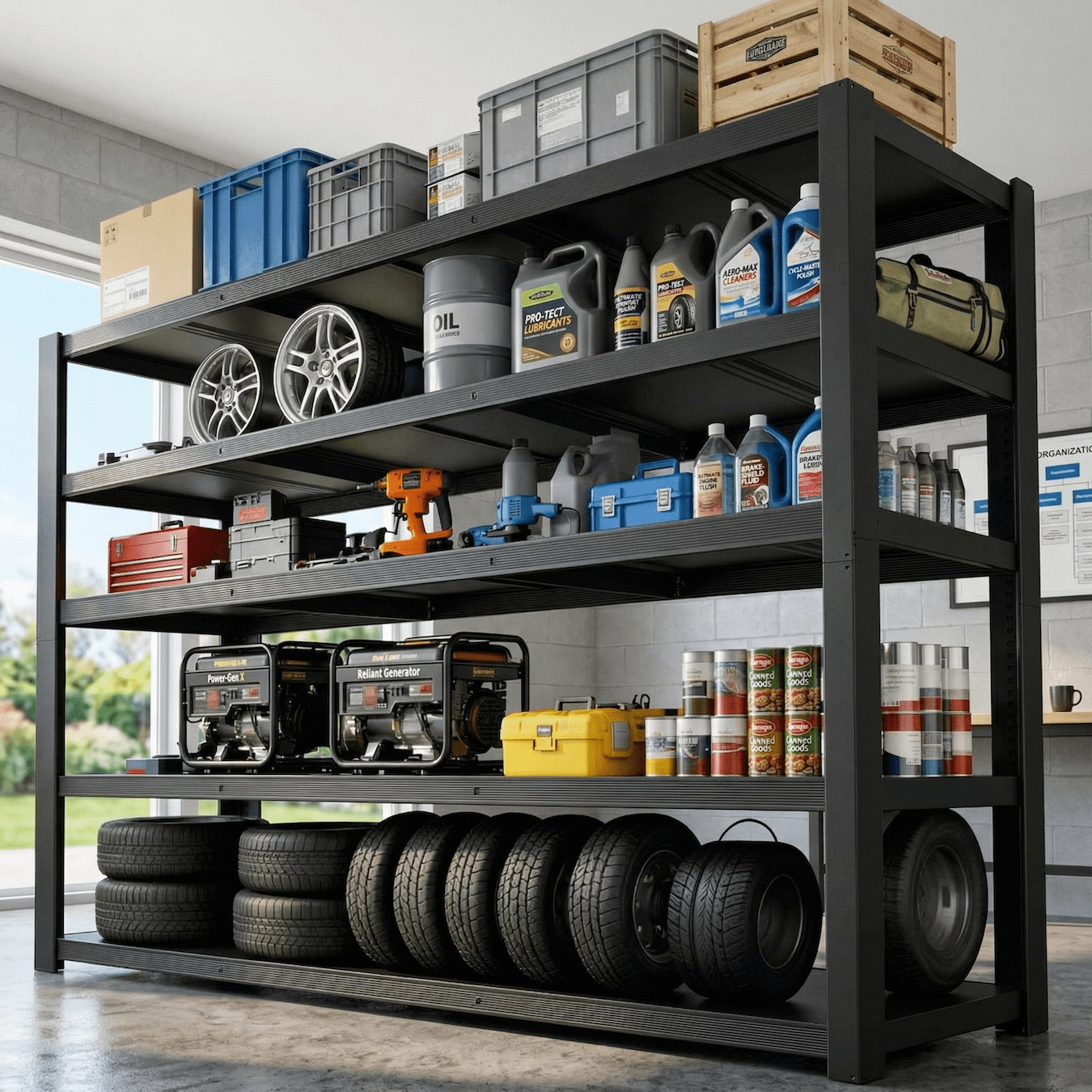 Heavy Duty Garage Shelving Unit 3050 lbs, Metal Storage Shelves 24”D x 55”W x 84”H, Adjustable Industrial Shelving Rack, Large Garage Storage Shelves for Basement Warehouse