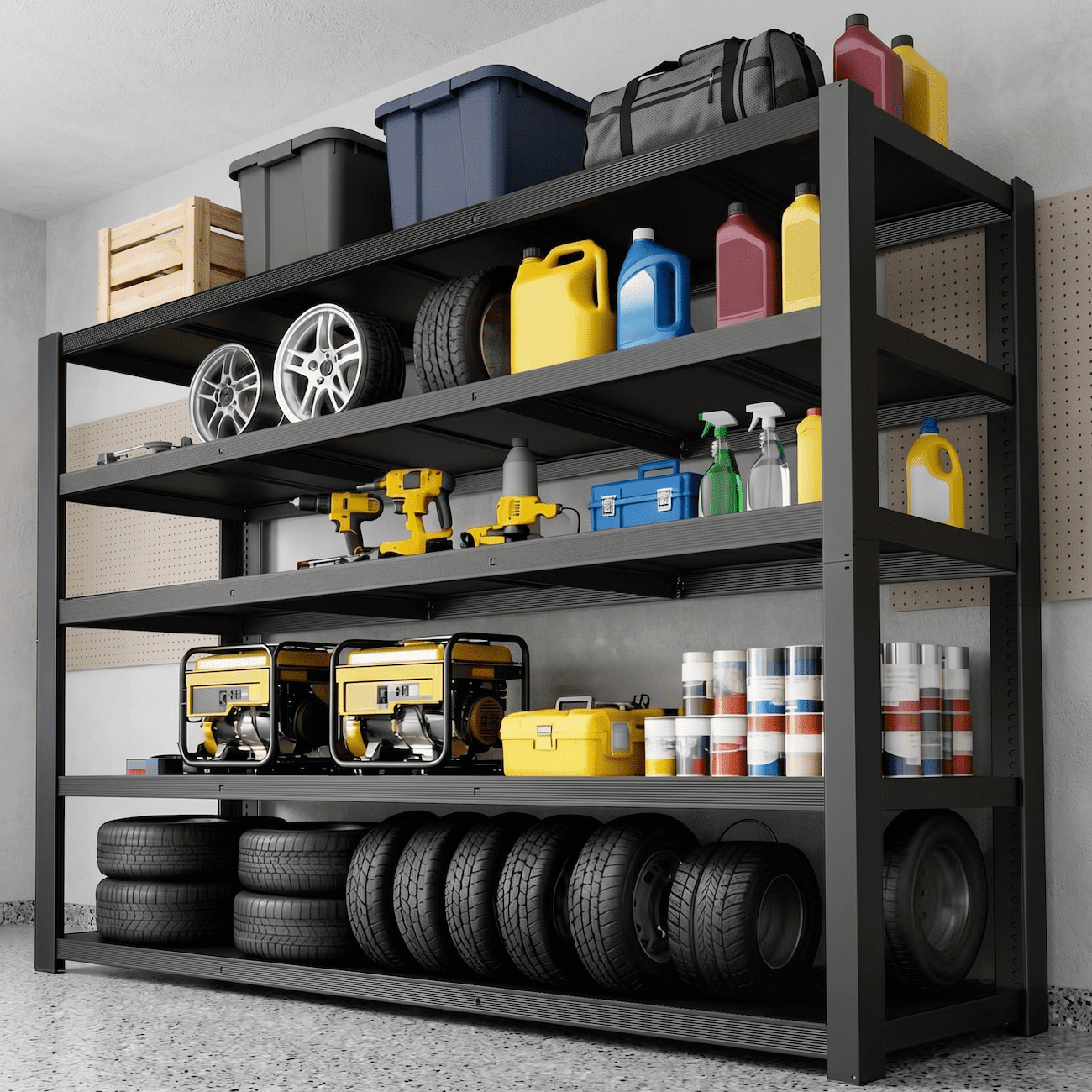Xiweot Heavy Duty Garage Shelving Unit 3050 LBS Metal Storage Shelves 24"D x 55"W x 84"H, 5-Tier Adjustable Industrial Shelving Rack, Large Garage Storage Shelves for Basement Warehouse Workshop