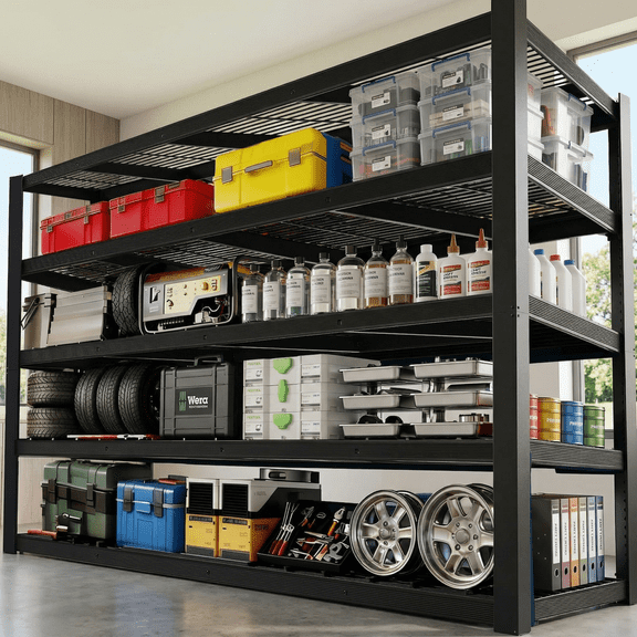 Heavy Duty Garage Shelving 3050 lbs, 5-Tier Adjustable Metal Storage Shelves, 84" x 24" D x 55" W Large Shelving Unit, Industrial Garage Storage Rack for Basement Warehouse