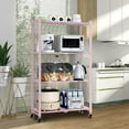 thumbnail image 1 of Storage Shelves 4-Tier Foldable, Metal Organizer and Storage Rack for Bathroom Kitchen, Display Storage Shelf with Wheels, No Assembly Shelving Unit for Pantry and Garage 4 Hooks, Pink, 1 of 6
