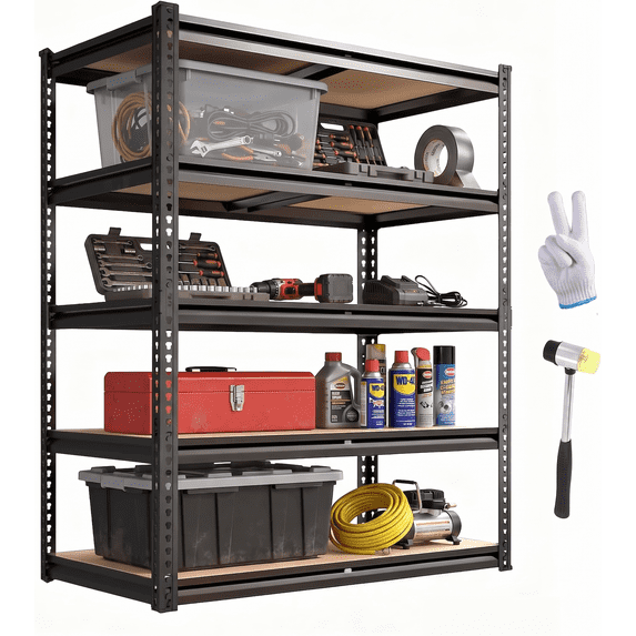 UBERLYFE Garage Storage Shelves Heavy Duty 2400 lbs, 72"H Metal Storage Shelves Adjustable 5 Tier Shelving Unit, Steel Garage Shelving Rack for Basement, Warehouse, Pantry, Closet, Workshop