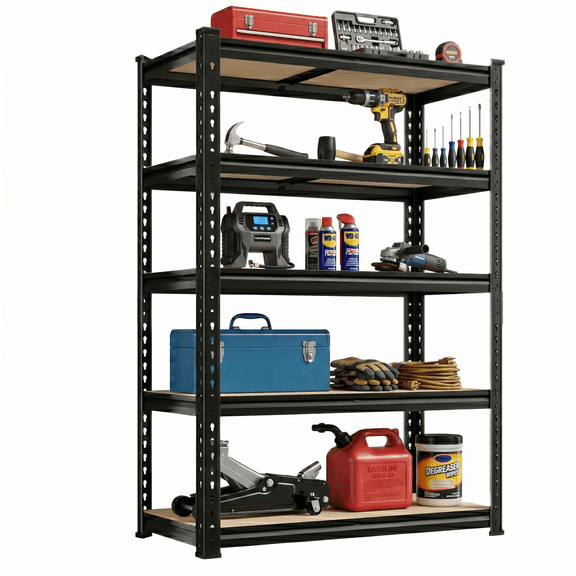 Xiweot Heavy Duty Garage Storage Shelves, 2000 lbs Metal Shelving Unit, 5 Tier Adjustable Garage Shelves, 60"H x 12" D x 28" W Freestanding Steel Shelving Rack for Basement, Pantry, Warehouse