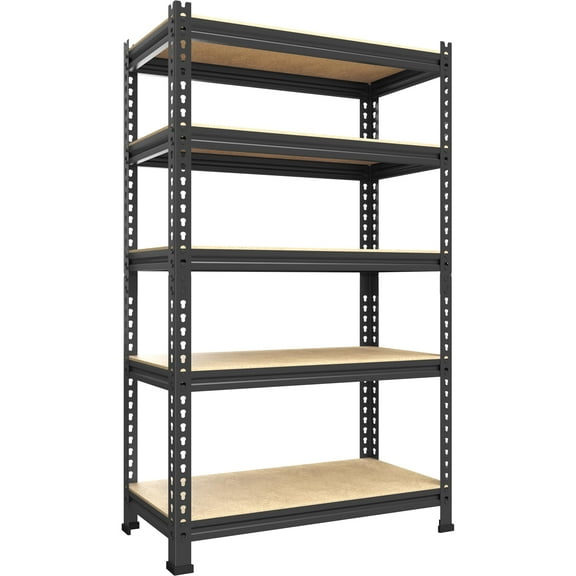 Storage Shelves 5 Tier Adjustable Garage Storage Shelving, Heavy Duty Metal Storage Utility Rack Organizer Shelf Unit for Warehouse Pantry Closet Kitchen Basement, 28" x 12" x 59", Black