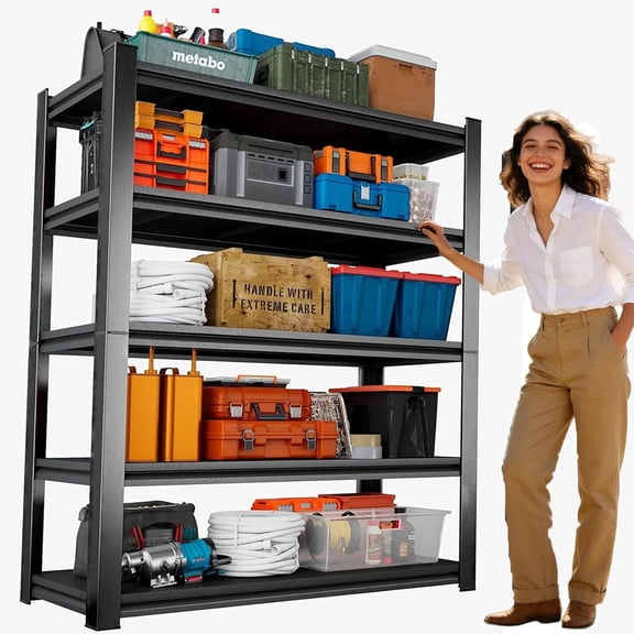 Storage Shelves, 5-Tier Adjustable Large Rack, Garage Shelving Unit, Heavy Duty Steel Storage Shelf for Garage, Basement, Warehouse Organization