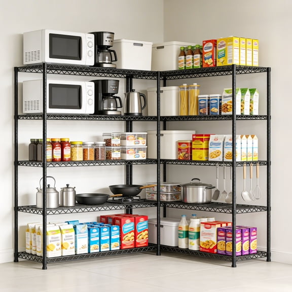 Storage Shelves, 5 Tier Adjustable Standing Storage Rack Shelves Load 2000 LBS for Kitchen Garage Commercial, 71"×13.7"×72.4", Black