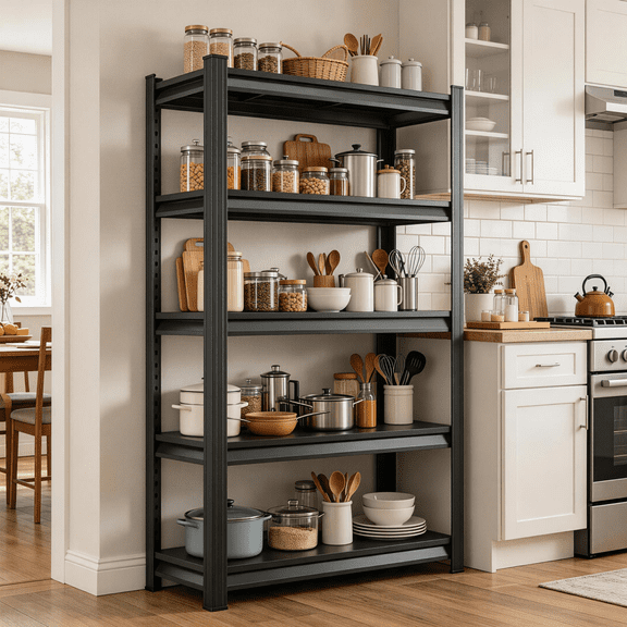 Storage Shelves, 5-Tier Garage Shelving, Adjustable Heavy Duty Shelving Units, Metal Industrial Utility Organizer Storage Racks for Basement, Kitchen, Warehouse, Pantry,18"D x 36"W x 78"H