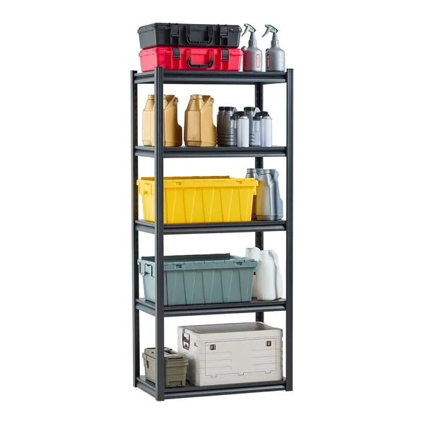 Storage Shelves, 5 Tier Garage Storage Shelving, Adjustable Metal Shelves for Garage Shelves Utility Rack Shelf Ideal for Kitchen, Warehouse, Basement, Black