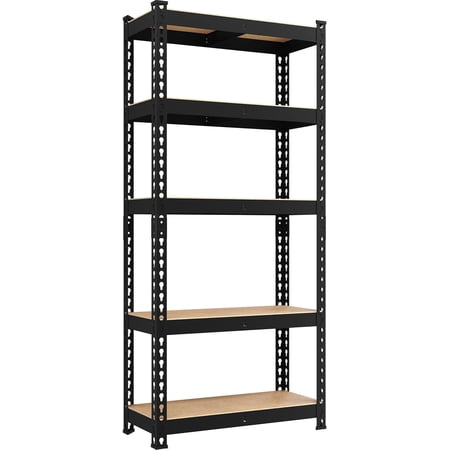 Storage Shelves, 5 Tier Heavy Duty Adjustable Metal Shelving Unit, Industrial Utility Rack for Garage Warehouse Pantry Closet (27.5 W x 12 D x 60 H Inches, Black)