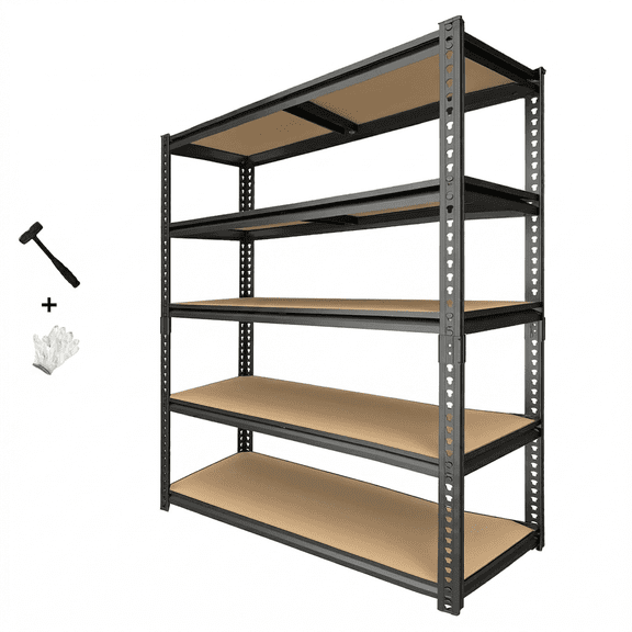 Heavy Duty Garage Shelving, 2400 lbs Capacity 5-Tier Metal Storage Shelves, Adjustable Shelving Unit, 28”W x 12”D x 60”H Narrow Garage Storage Rack, Boltless Easy Assembly, for Garage Basement Pantry