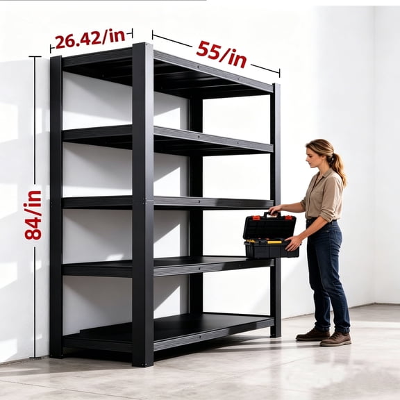 Storage Shelves 5-Tier Heavy Duty Metal Shelving Unit, Black Garage Storage Rack with Iron Panels, Adjustable Shelf for Home & Warehouse, 55"x24"x84", 3030 lbs Total Capacity