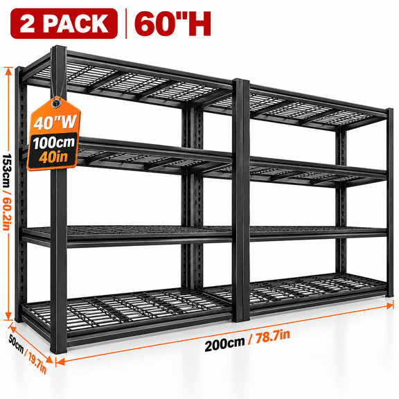 60" Garage Shelving Storage Shelves 3000LBS Capacity Heavy Duty Adjustable Storage Shelve for Closet, Kitchen, Pantry & Garage Organization 2pk