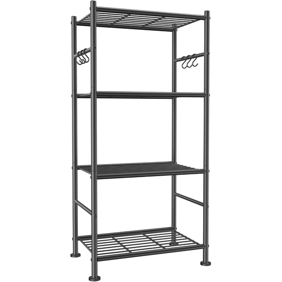 Storage Shelves - 5-Tier Large Capacity Shelf Organizer with Hooks, Heavy-Duty Garage Shelving with Leveling Feet, Wobble-Free Rack for Bedroom, Balcony, Garage, 18.1"×12.4"×56.8", Black