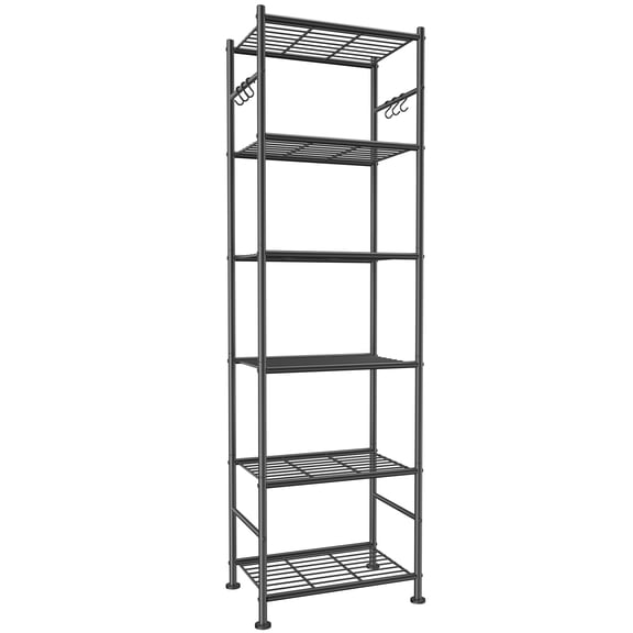 Storage Shelves - 5-Tier Large Capacity Shelf Organizer with Hooks, Heavy-Duty Garage Shelving with Leveling Feet, Wobble-Free Rack for Bedroom, Balcony, Garage