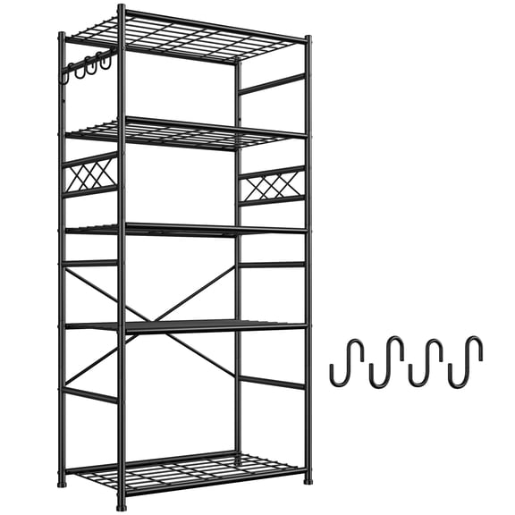 Storage Shelves 5-Tier Large Capacity Wire Shelving with Hooks, Heavy Duty Garage Shelving Unit with Leveling Feet, Stable Metal Shelf for Pantry, Kitchen and Closet, 72" H x 36" W x 12" D,