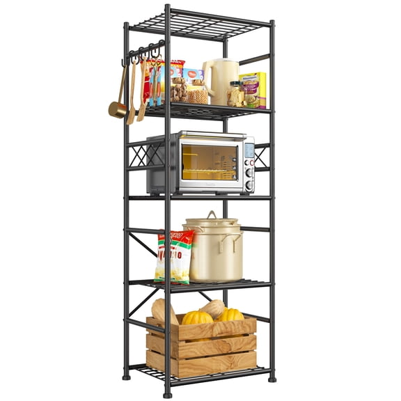Storage Shelves 5-Tier Large Capacity Wire Shelving with Hooks, Heavy Duty Garage Shelving Unit with Leveling Feet, Stable Metal Shelf for Pantry, Kitchen and Closet, 72" H x 36" W x 12" D,
