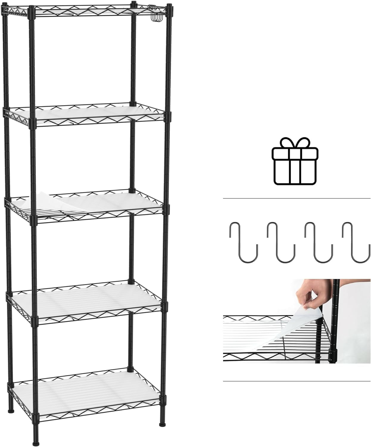 Storage Shelves, 5-Tier Metal Shelving, Garage Wire Rack, 17-3/8