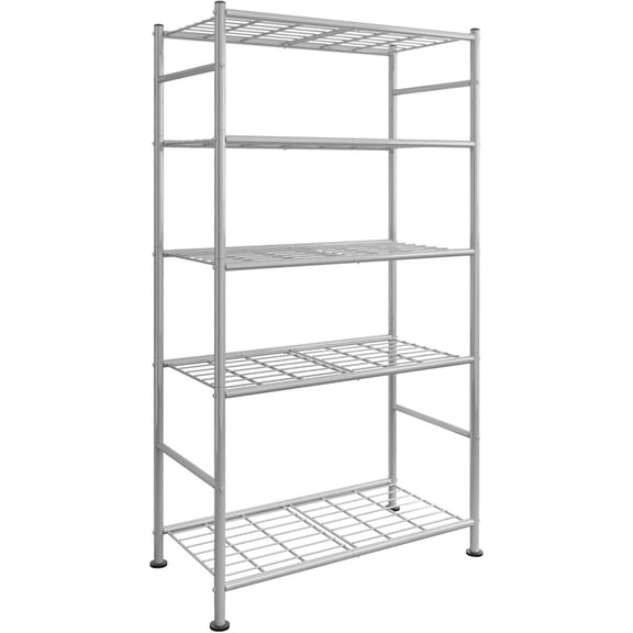 Storage Shelves - 5 Tier Shelf Organizer, Heavy Duty Garage Shelving Unit with Leveling Feet, Stable Metal Shelves Organizer for Pantry, Kitchen and Closet, 33.0" W x 12.6" D x 72.0" H, Silver