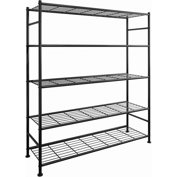 Storage Shelves - 5 Tier Shelf Organizer, Heavy Duty Garage Shelving Unit with Leveling Feet, Stable Metal Shelves Organizer for Pantry, Kitchen and Closet, 47.3" W x 12.6" D x 60.8" H, Black
