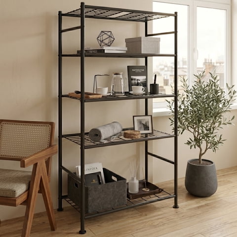 Storage Shelves 5 Tier Shelf Organizer, Storage Rack Heavy Duty Metal Garage Shelving Unit 35" W x 14.1" D x 73.6" H,Black