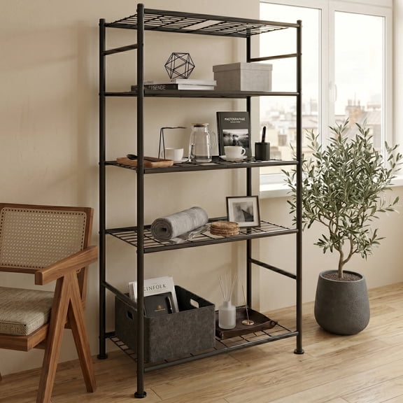 Storage Shelves 5 Tier Shelf Organizer, Storage Rack Heavy Duty Metal Garage Shelving Unit 35" W x 14.1" D x 73.6" H,Black