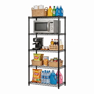Behome 5-Tier Wire Shelving Unit With 4 Hooks, 21.26"D x 11.4"W x 59"H Adjustable Metal Storage Shelves, Heavy Duty Storage Rack, No-Tool Assembly for Kitchen, Garage, Pantry Closet