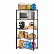 Behome 5-Tier Wire Shelving Unit With 4 Hooks, 21.26"D x 11.4"W x 59"H Adjustable Metal Storage Shelves, Heavy Duty Storage Rack, No-Tool Assembly for Kitchen, Garage, Pantry Closet